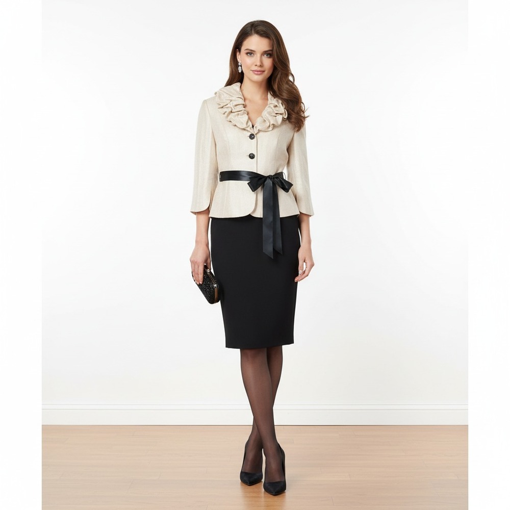 Adrianna Papell Evening Jacket Womens 6P Champagne Metallic Ruffle Formal Blazer